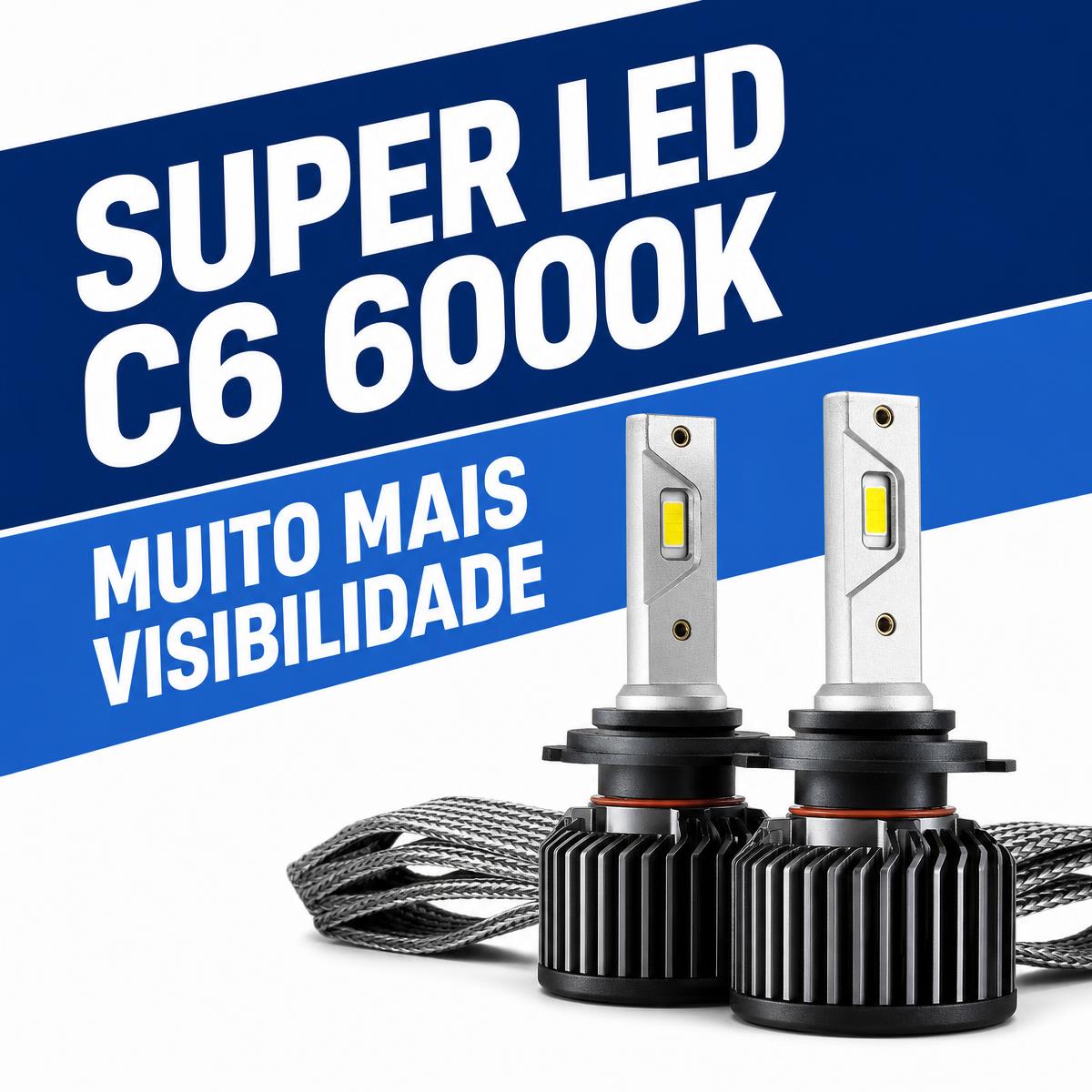 Par de Lâmpadas Super LED C6 6000K para Farol Automotivo