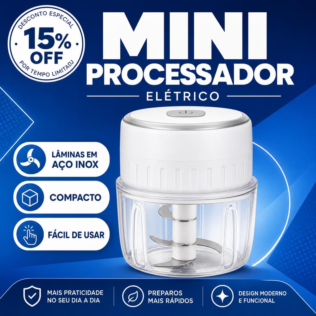 Mini Processador Elétrico de Alimentos com Lâminas de Aço Inox